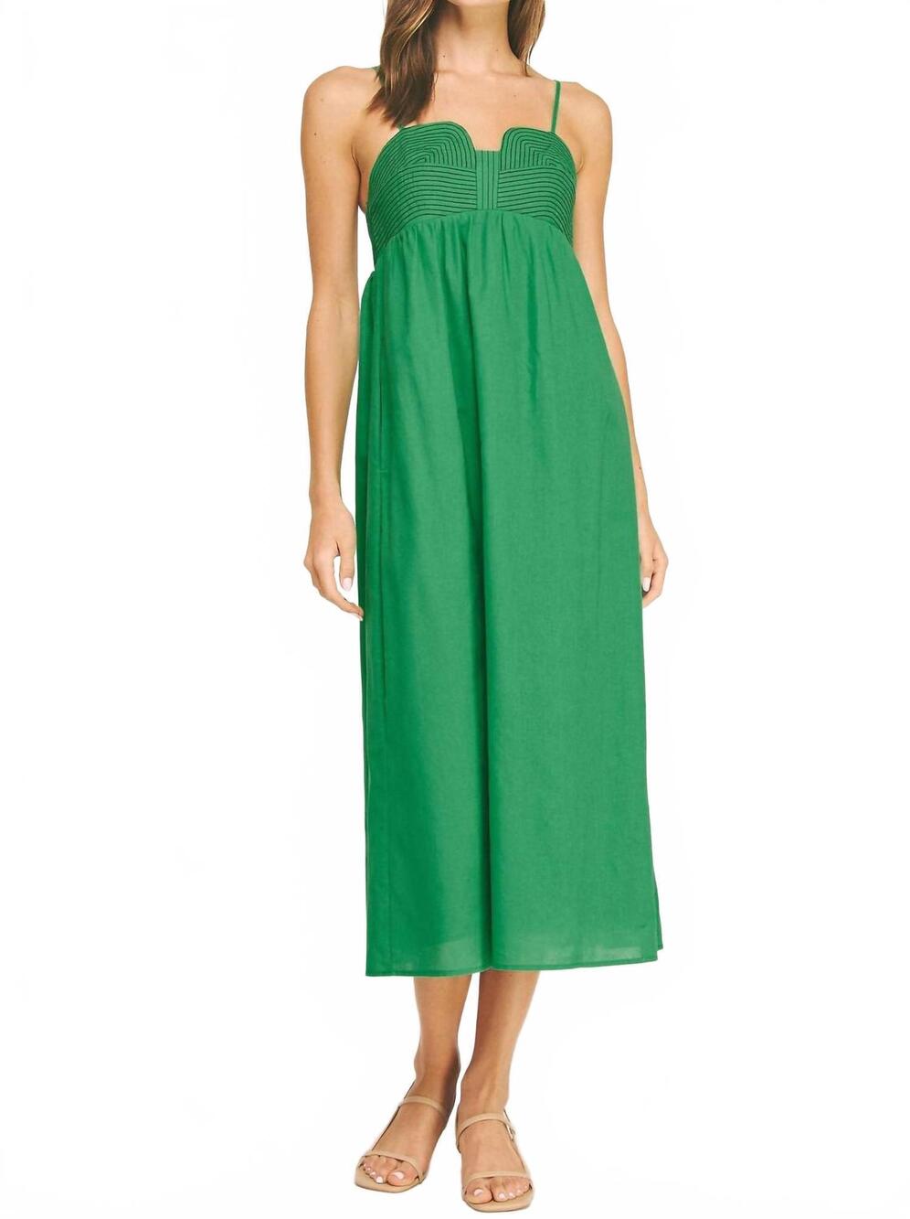 NEW STRUT & BOLT top stitch bustier linen midi dress in emerald